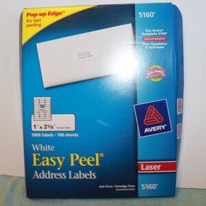 Avery Easy Peel Mailing Address Labels Laser 1" X 2 5/8" White 3000/Box 5160
